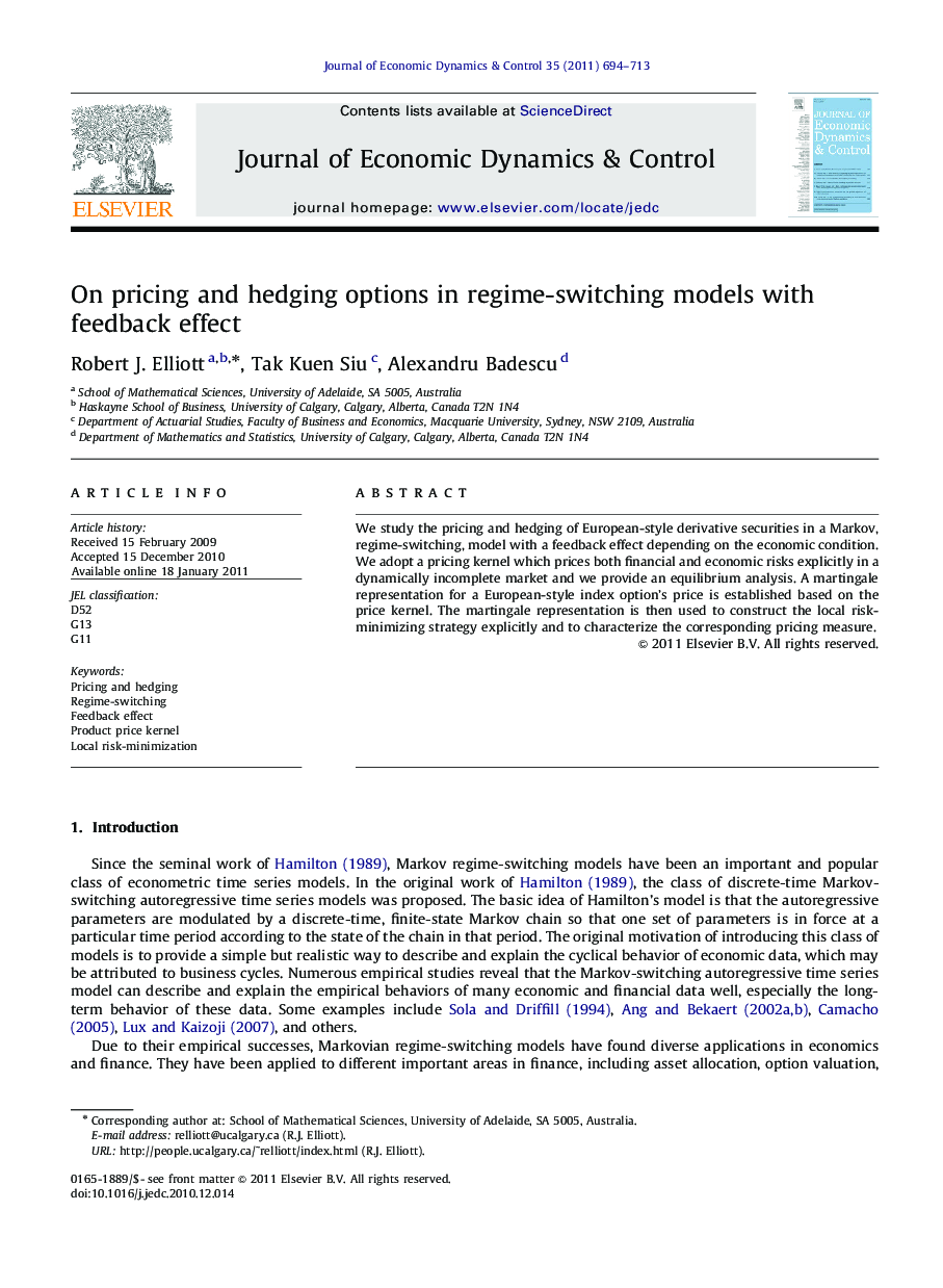 On pricing and hedging options in regime-switching models with feedback effect