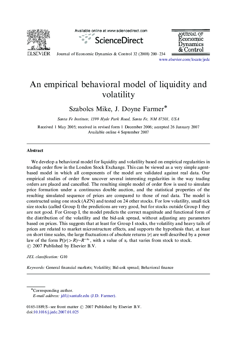 An empirical behavioral model of liquidity and volatility