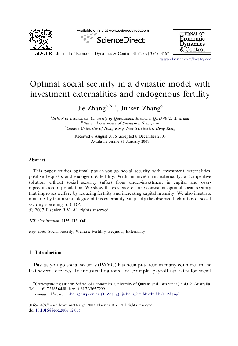 Optimal social security in a dynastic model with investment externalities and endogenous fertility