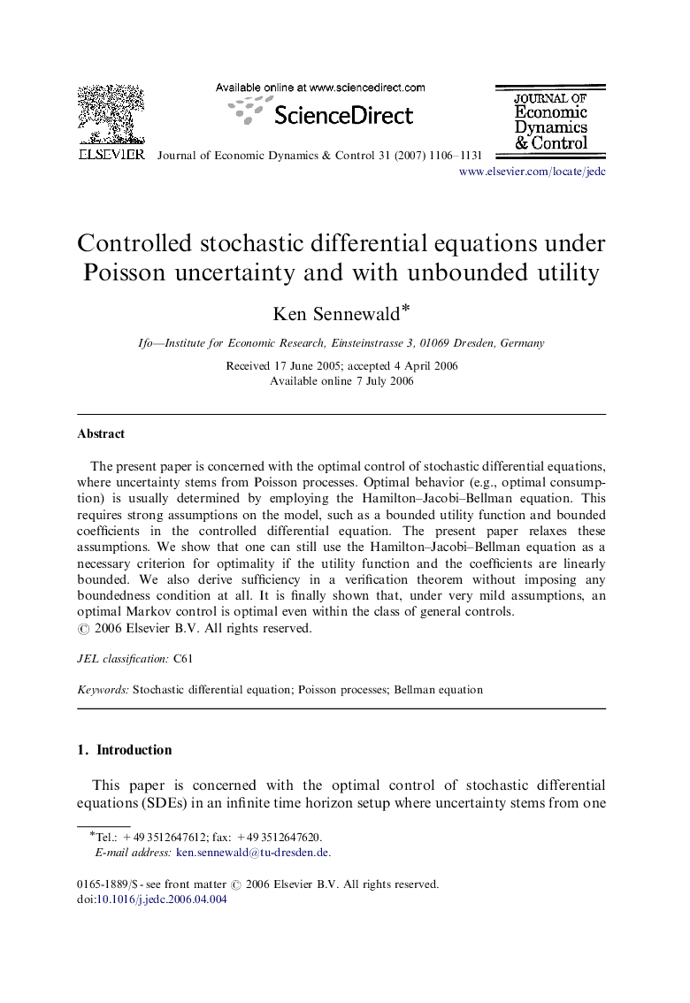 Controlled stochastic differential equations under Poisson uncertainty and with unbounded utility