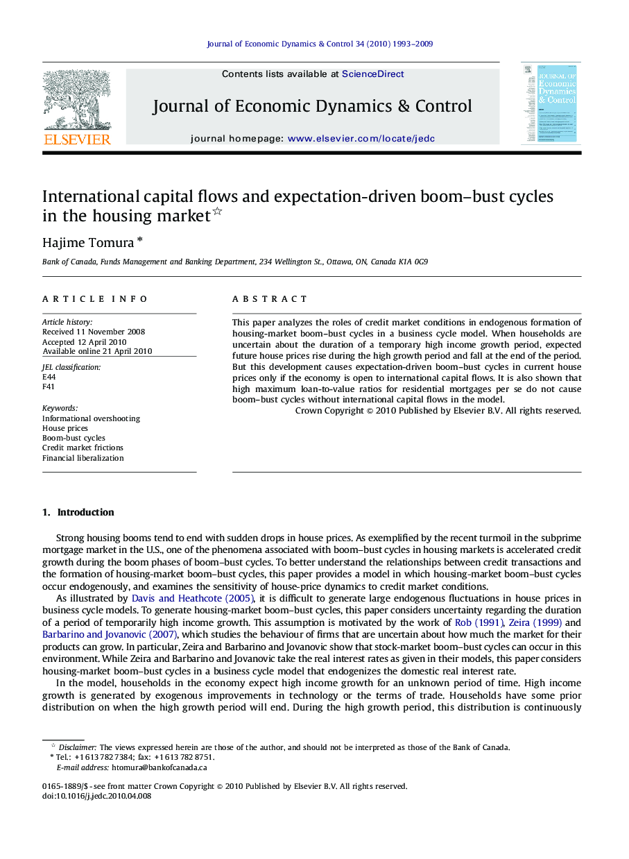 International capital flows and expectation-driven boom-bust cycles in the housing market