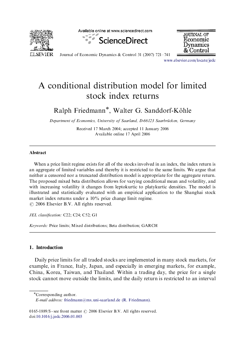 A conditional distribution model for limited stock index returns