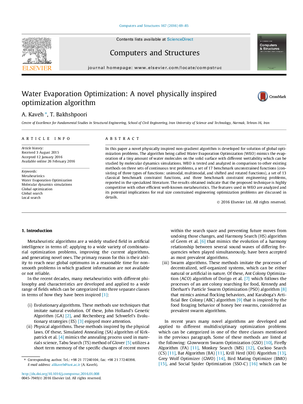 Water Evaporation Optimization: A novel physically inspired optimization algorithm