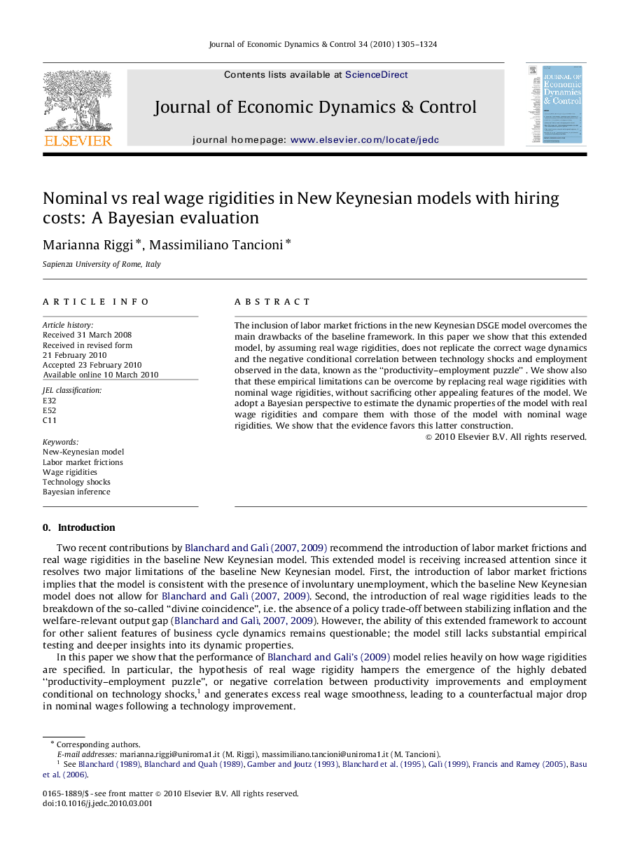 Nominal vs real wage rigidities in New Keynesian models with hiring costs: A Bayesian evaluation