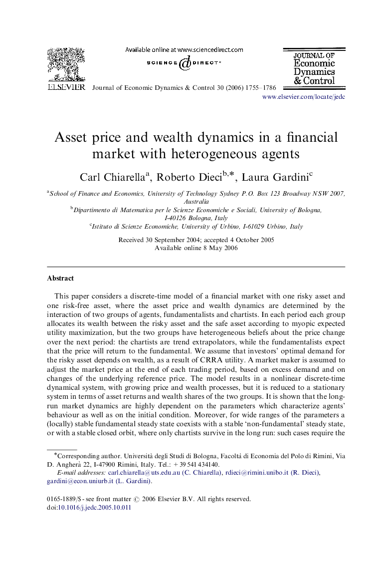 Asset price and wealth dynamics in a financial market with heterogeneous agents