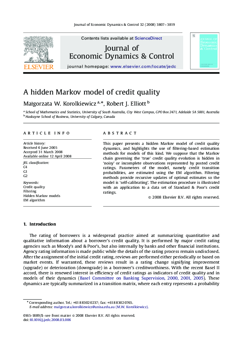 A hidden Markov model of credit quality