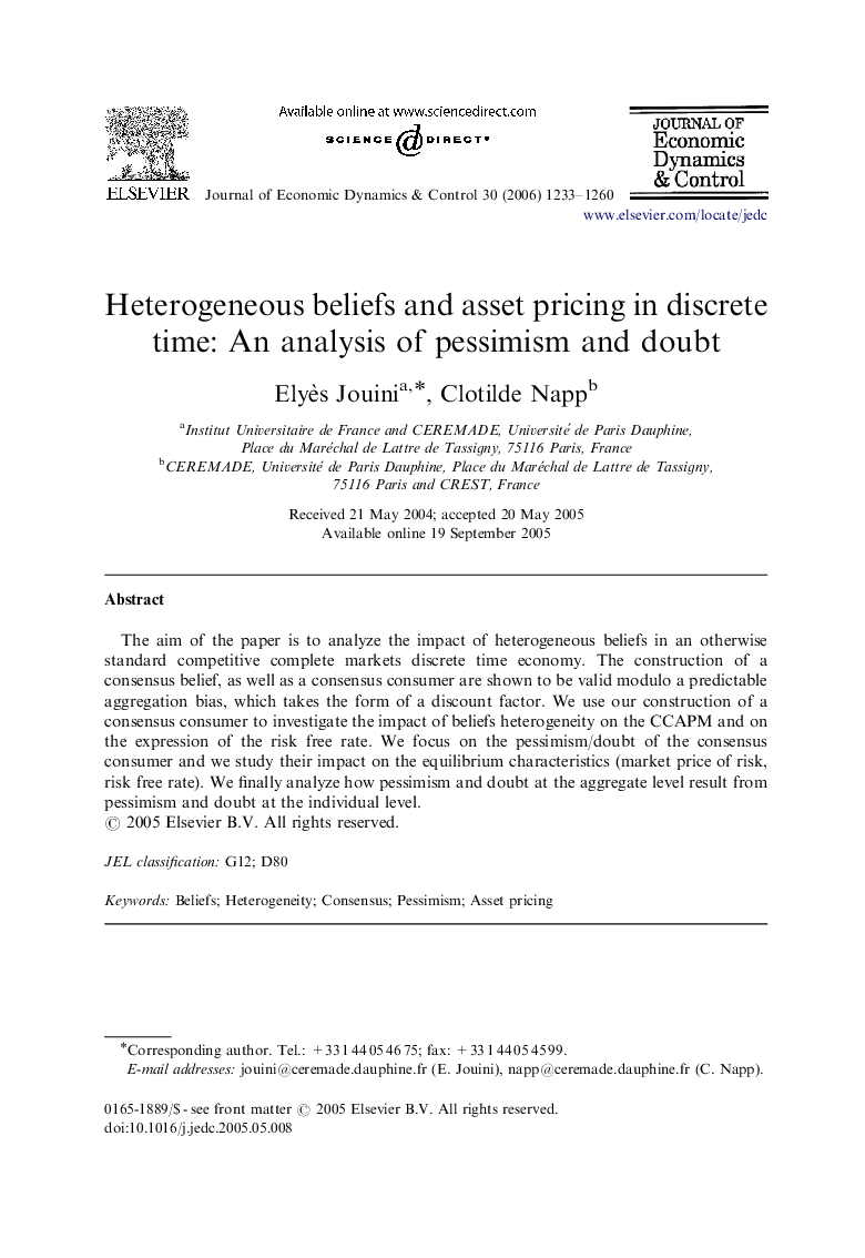 Heterogeneous beliefs and asset pricing in discrete time: An analysis of pessimism and doubt