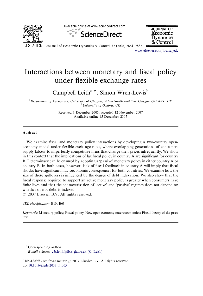 Interactions between monetary and fiscal policy under flexible exchange rates