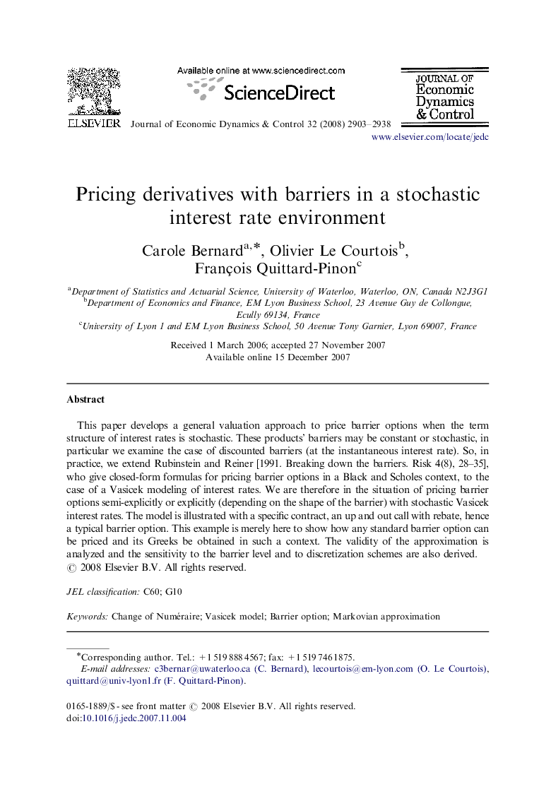 Pricing derivatives with barriers in a stochastic interest rate environment