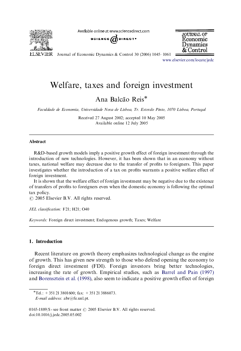 Welfare, taxes and foreign investment