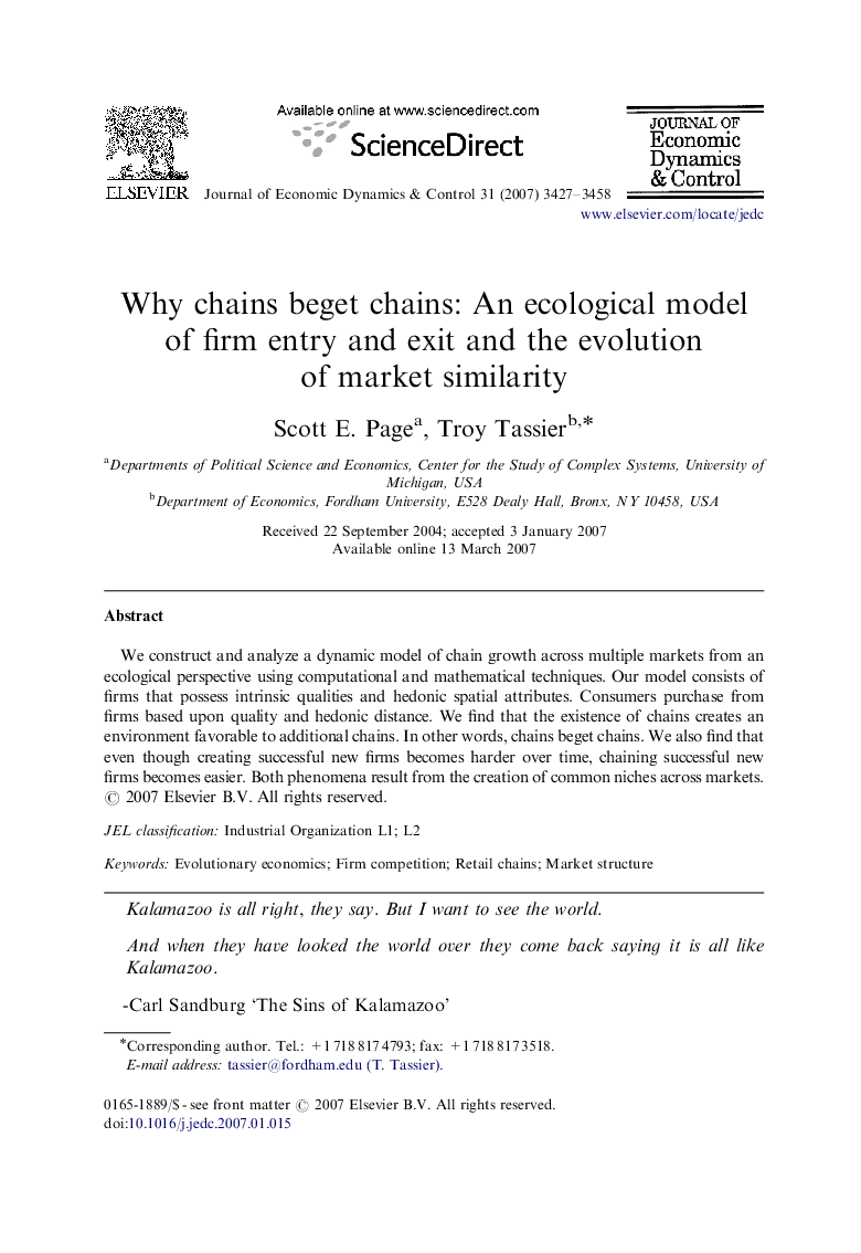 Why chains beget chains: An ecological model of firm entry and exit and the evolution of market similarity