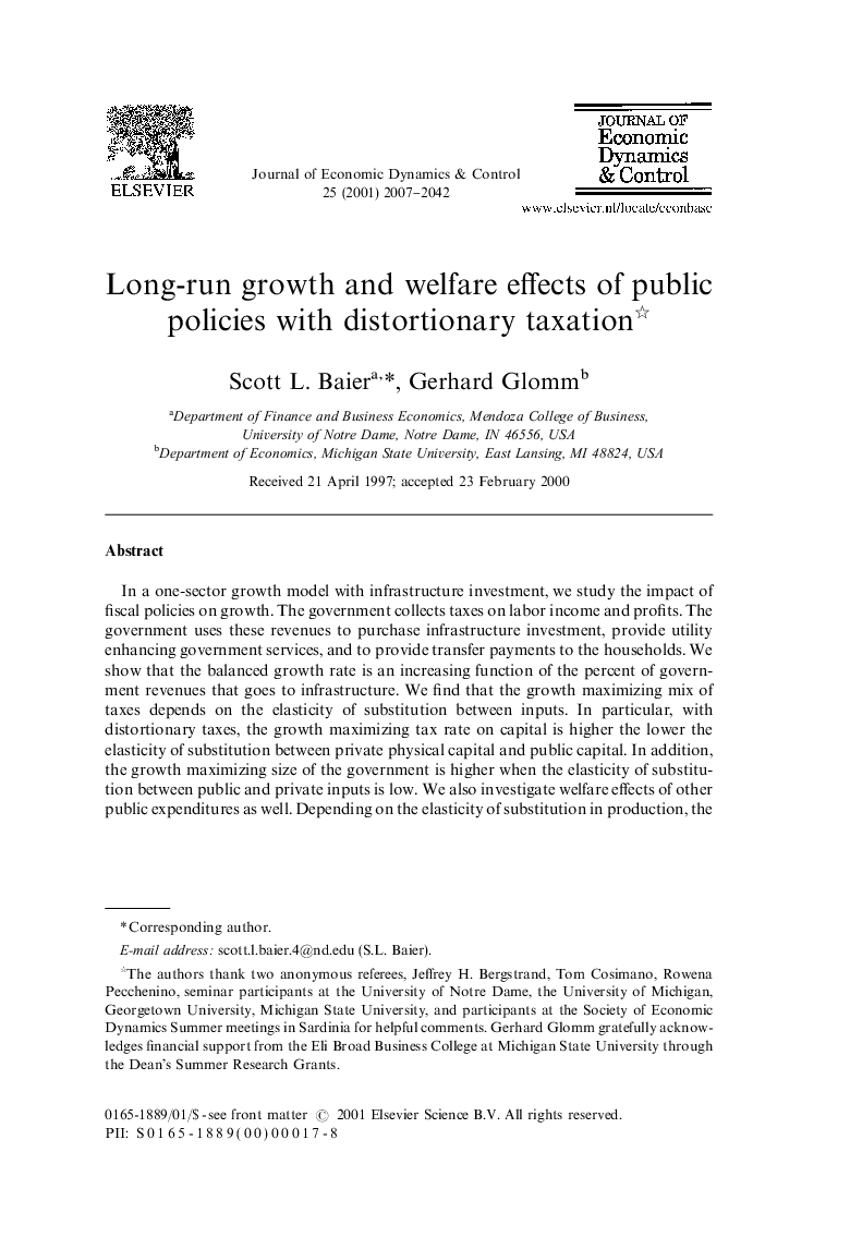 Long-run growth and welfare effects of public policies with distortionary taxation