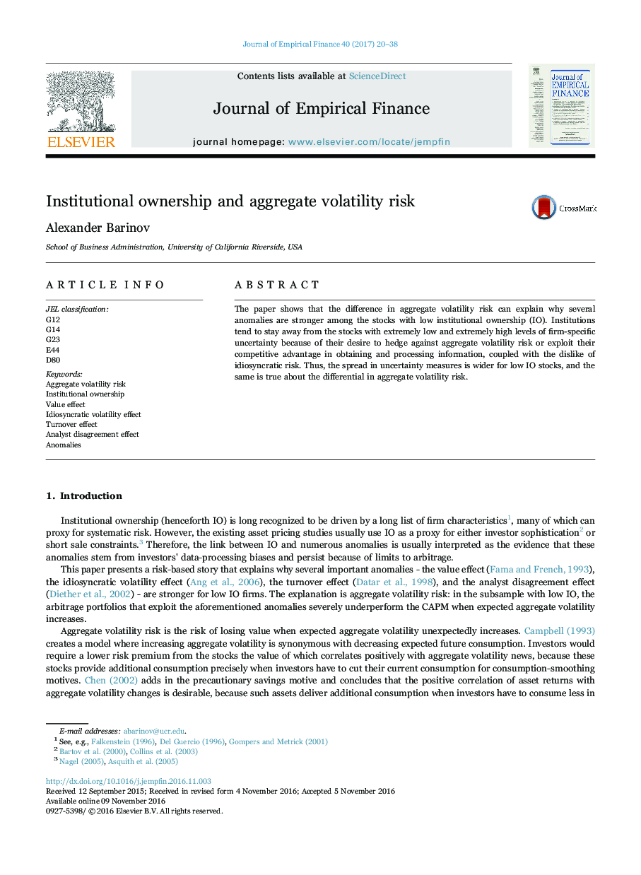 Institutional ownership and aggregate volatility risk