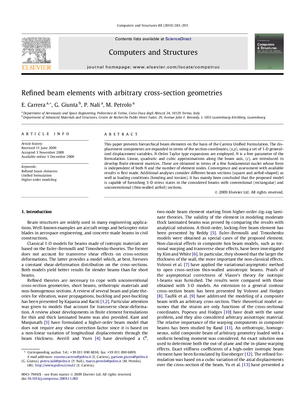 Refined beam elements with arbitrary cross-section geometries