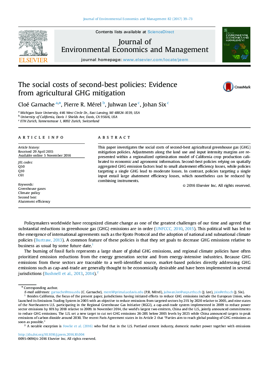 The social costs of second-best policies: Evidence from agricultural GHG mitigation