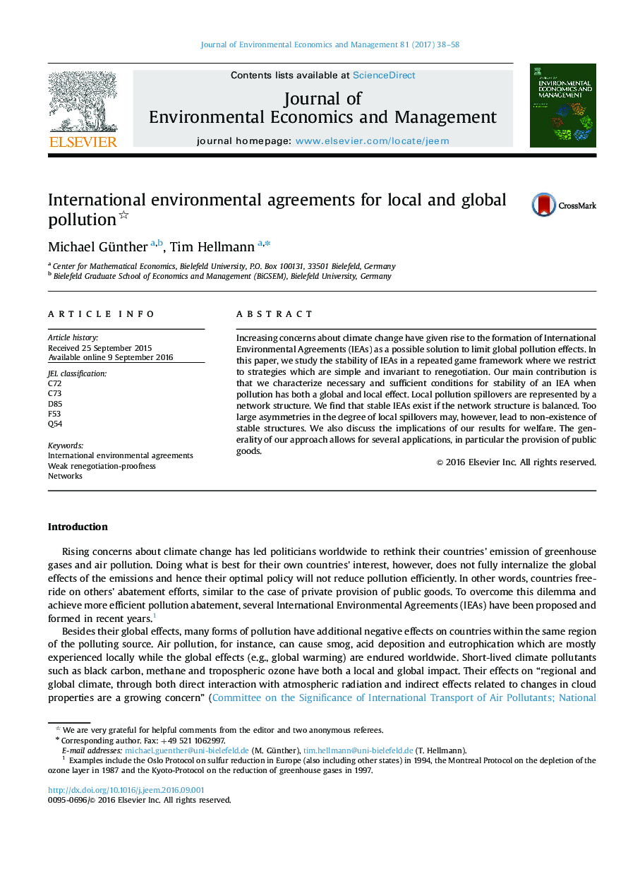 International environmental agreements for local and global pollution