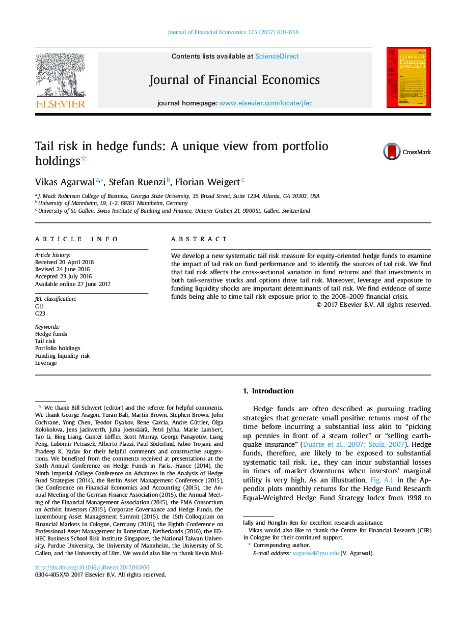 Tail risk in hedge funds: A unique view from portfolio holdings