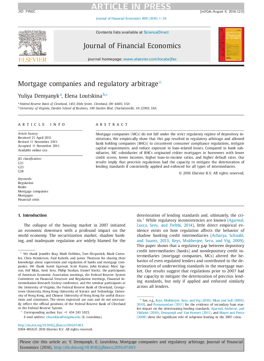 Mortgage companies and regulatory arbitrage