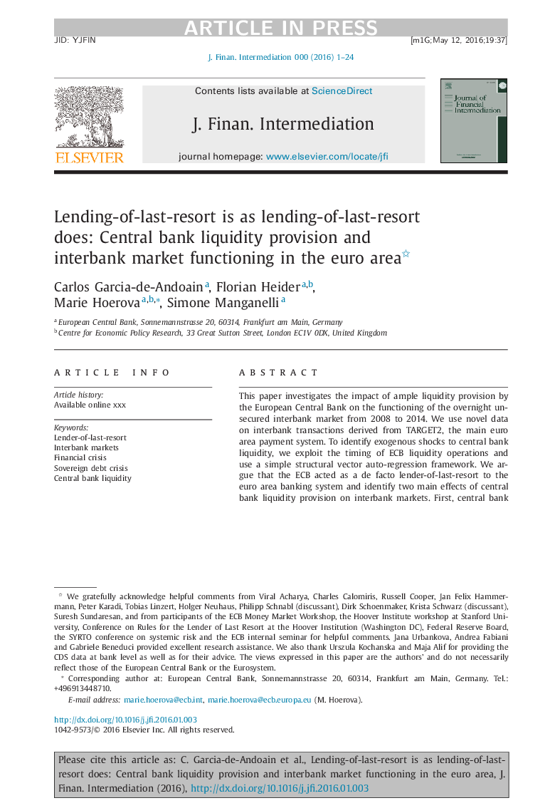 Lending-of-last-resort is as lending-of-last-resort does: Central bank liquidity provision and interbank market functioning in the euro area