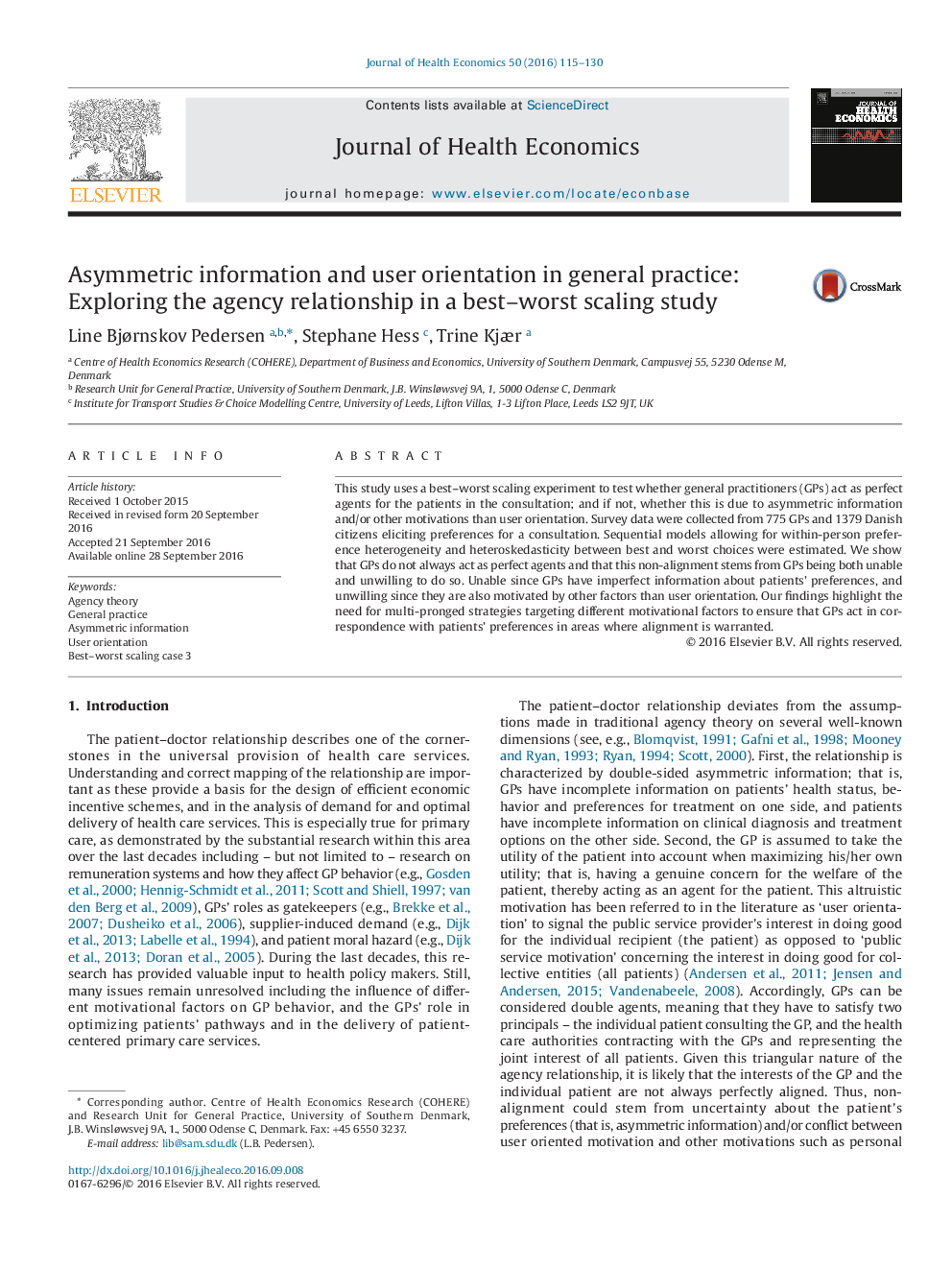 Asymmetric information and user orientation in general practice: Exploring the agency relationship in a best-worst scaling study