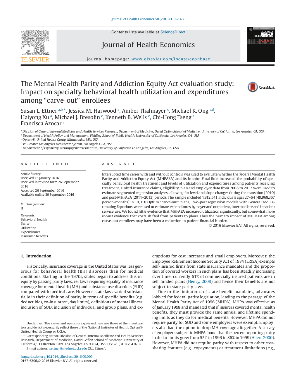 The Mental Health Parity and Addiction Equity Act evaluation study: Impact on specialty behavioral health utilization and expenditures among “carve-out” enrollees