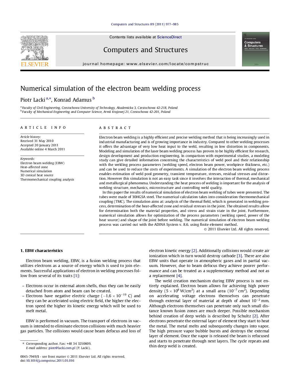 Numerical simulation of the electron beam welding process