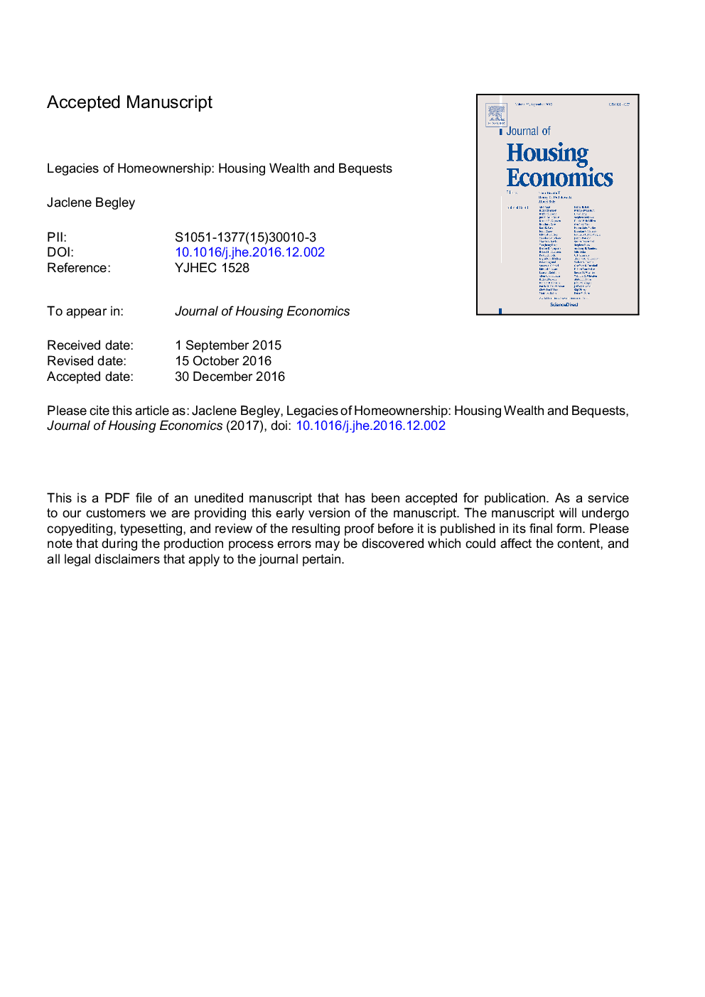 Legacies of homeownership: Housing wealth and bequests