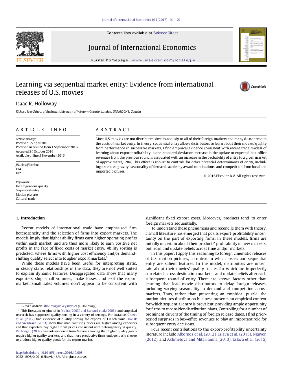 Learning via sequential market entry: Evidence from international releases of U.S. movies