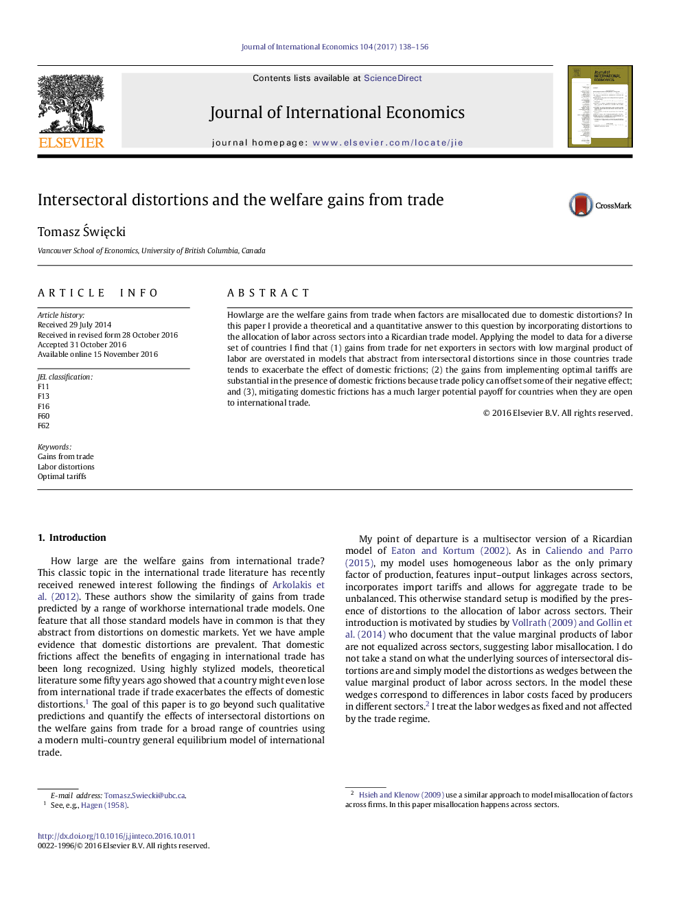 Intersectoral distortions and the welfare gains from trade