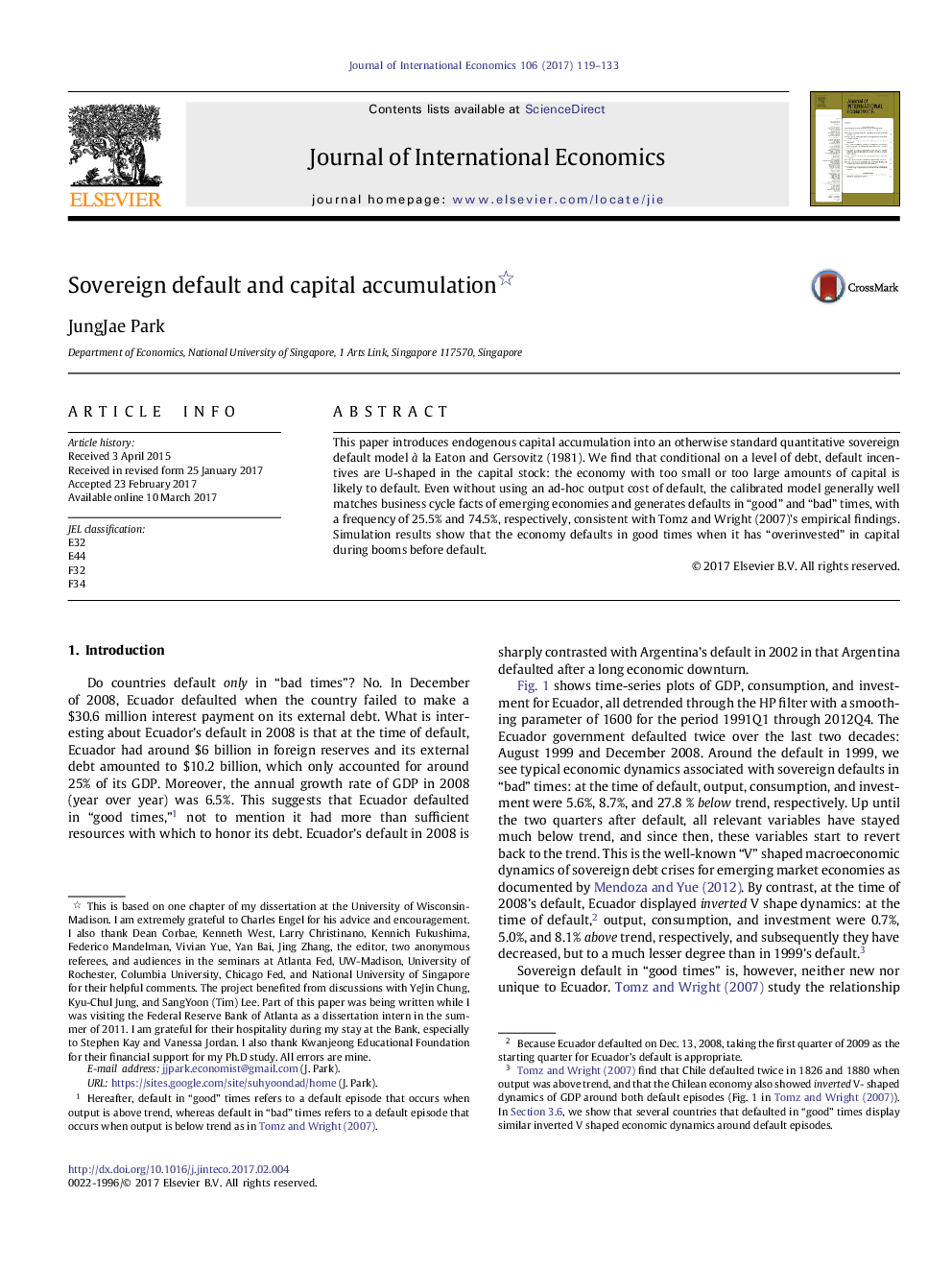 Sovereign default and capital accumulation