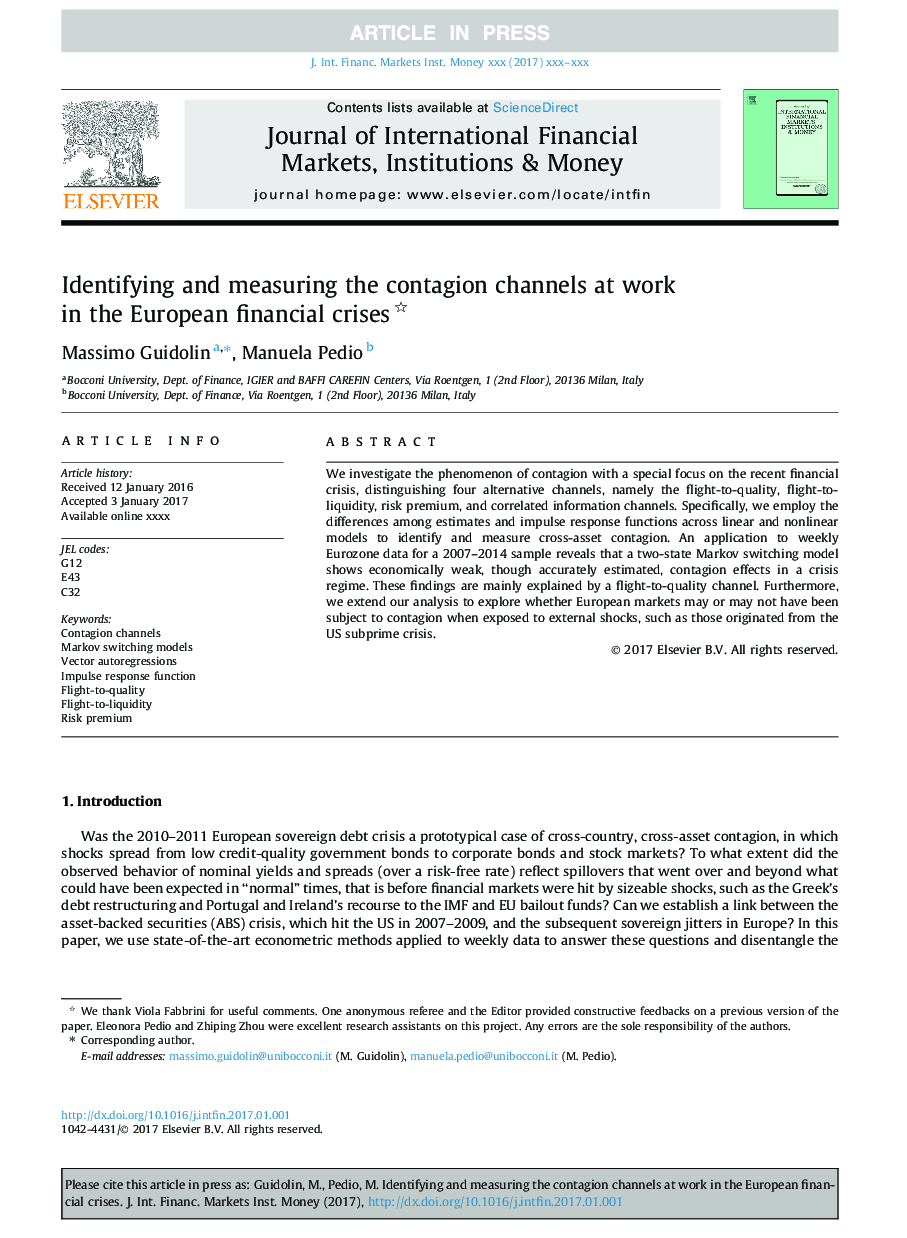 شناسایی و اندازه گیری کانال های آلودگی در کار در بحران مالی اروپا 