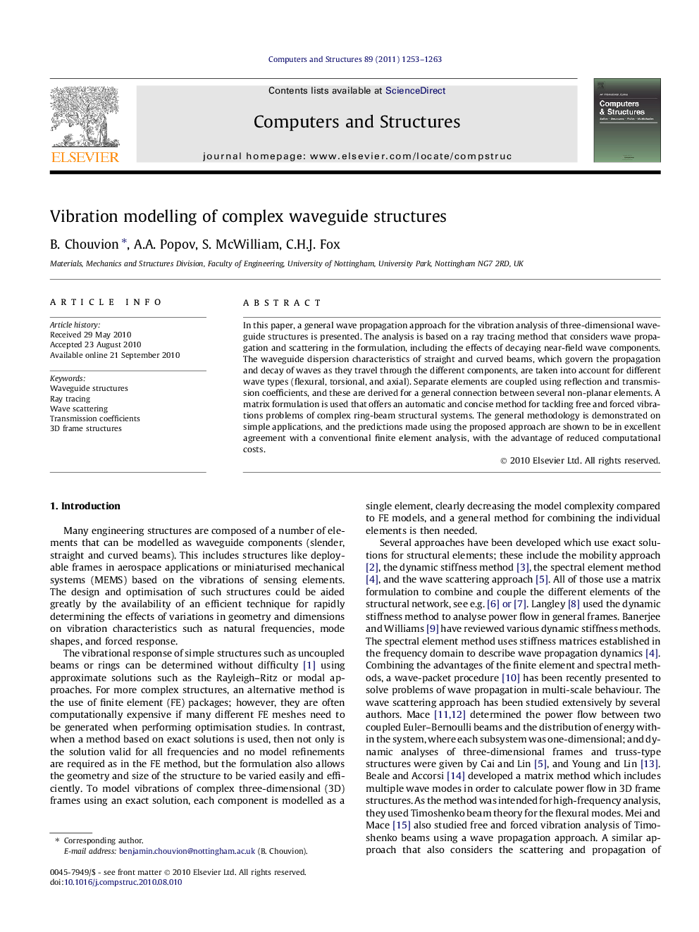 Vibration modelling of complex waveguide structures