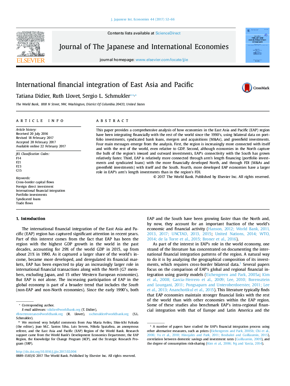 International financial integration of East Asia and Pacific