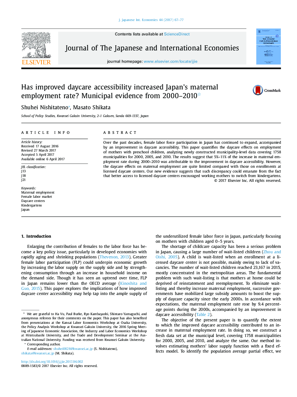 Has improved daycare accessibility increased Japan's maternal employment rate? Municipal evidence from 2000-2010