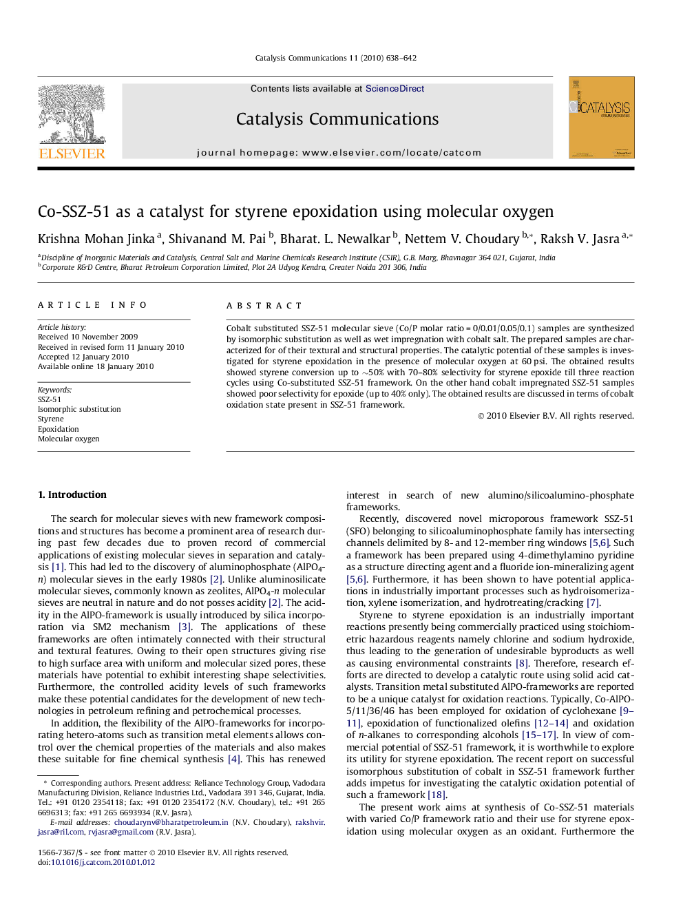 Co-SSZ-51 as a catalyst for styrene epoxidation using molecular oxygen