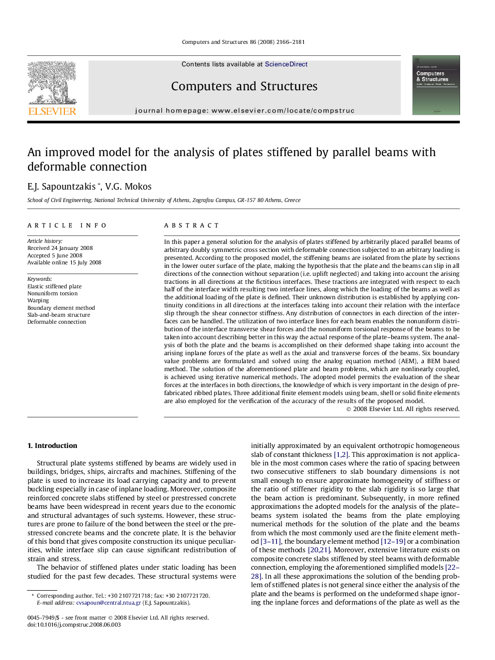 An improved model for the analysis of plates stiffened by parallel beams with deformable connection