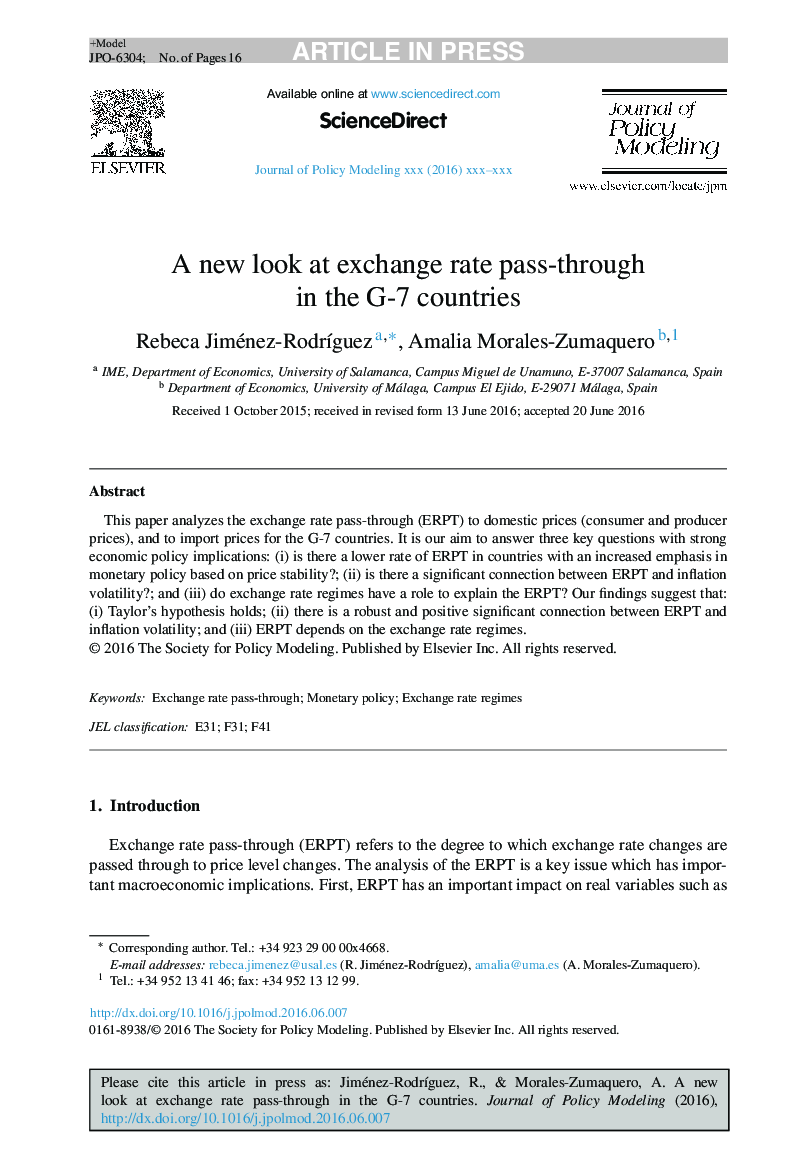 A new look at exchange rate pass-through in the G-7 countries