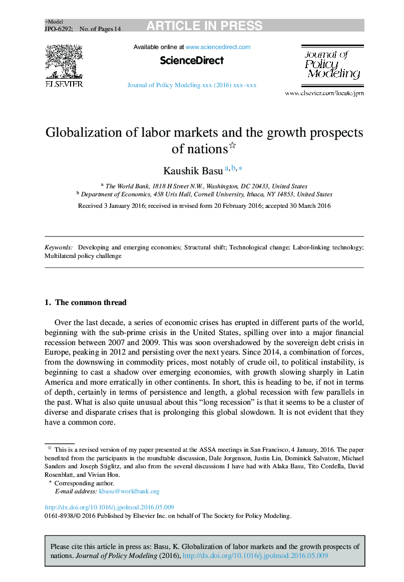 Globalization of labor markets and the growth prospects of nations