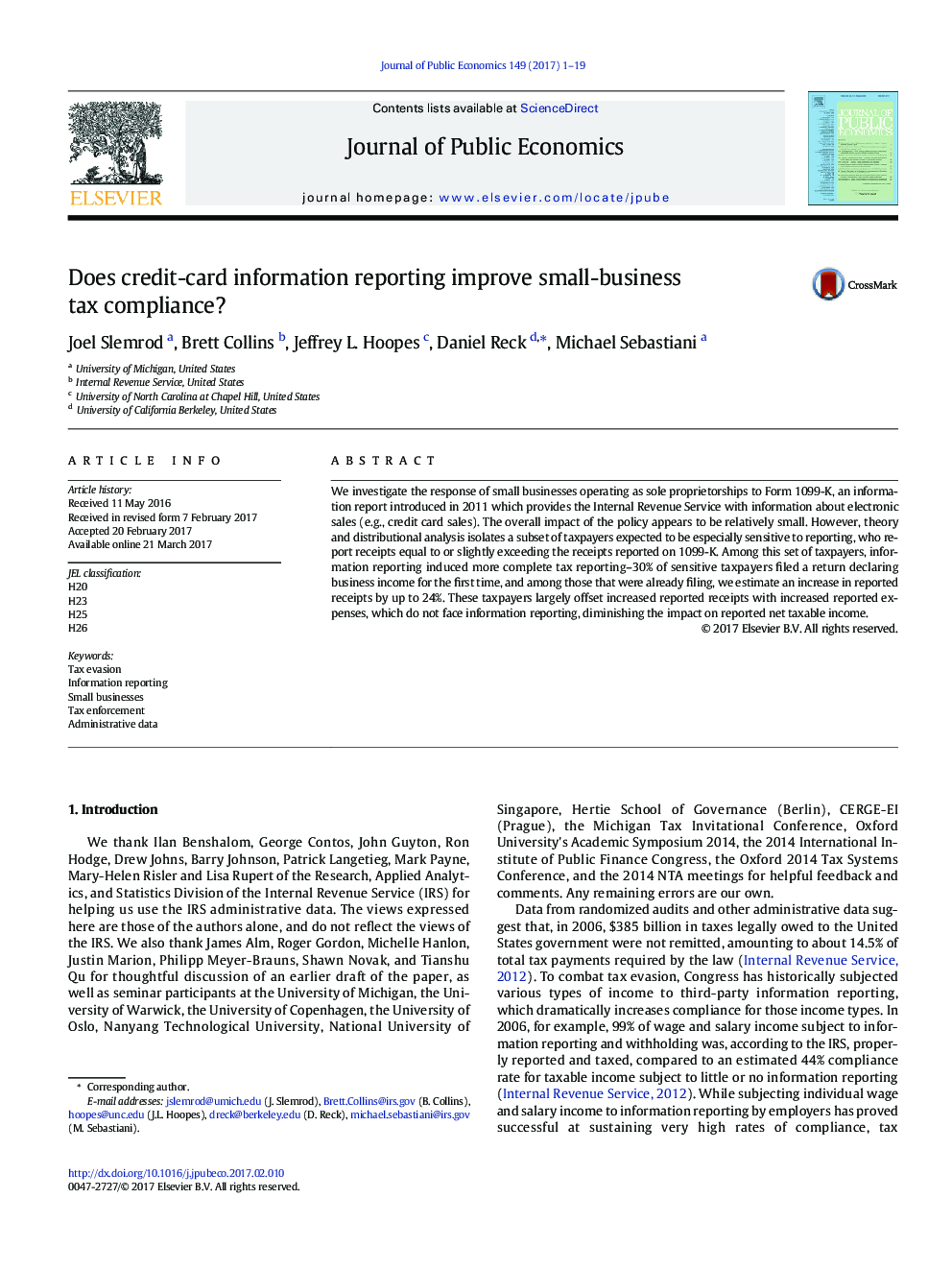 Does credit-card information reporting improve small-business tax compliance?