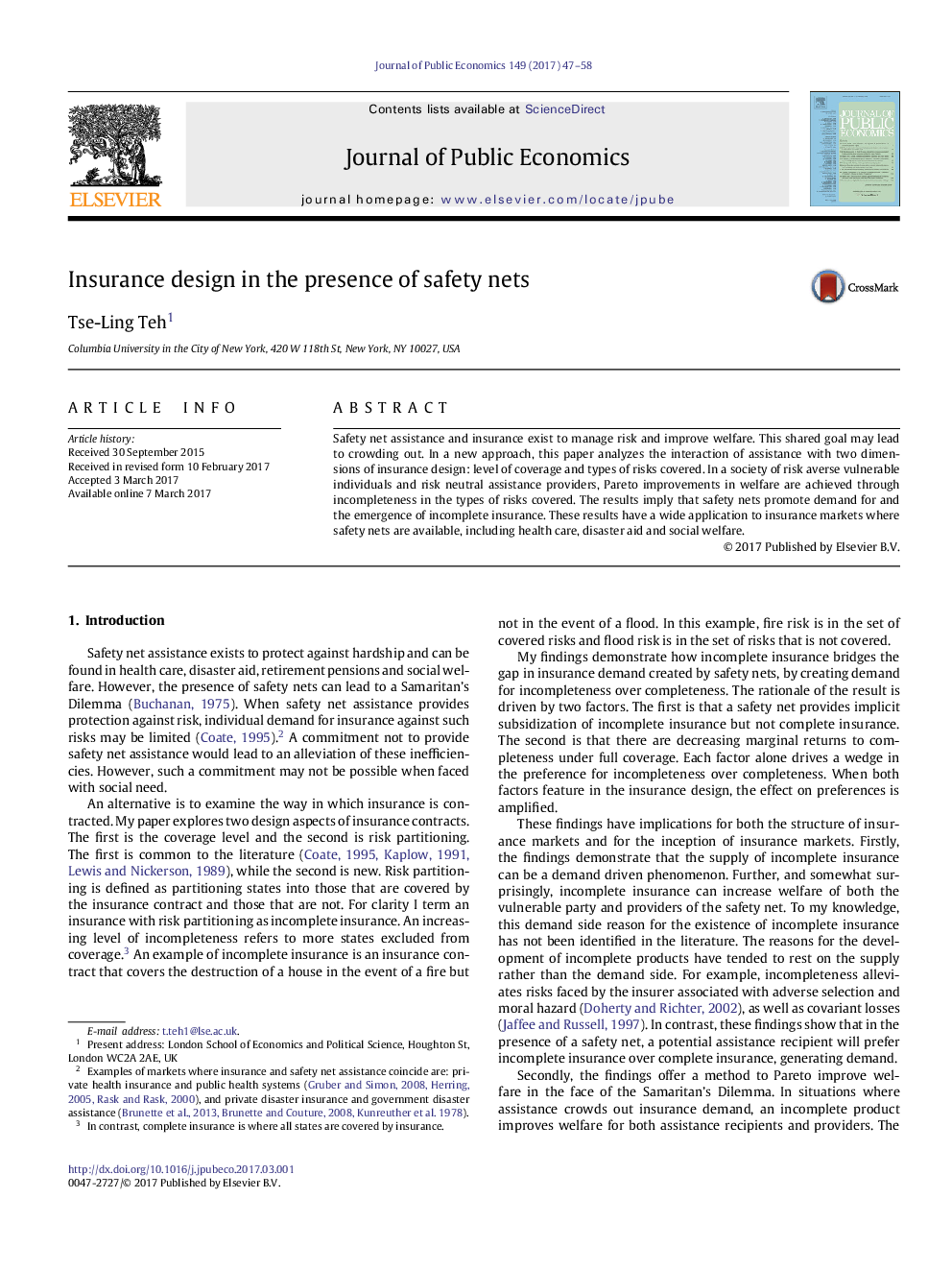 Insurance design in the presence of safety nets