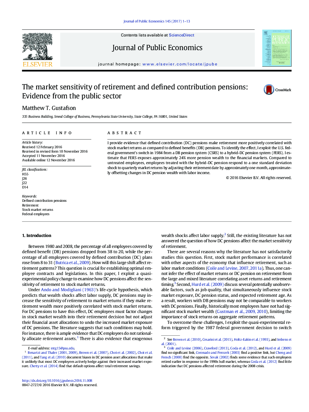 The market sensitivity of retirement and defined contribution pensions: Evidence from the public sector