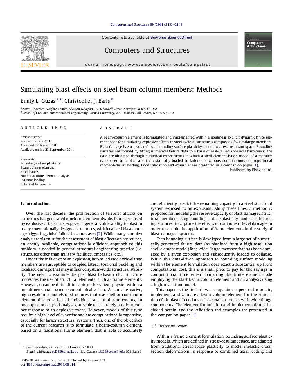 Simulating blast effects on steel beam-column members: Methods