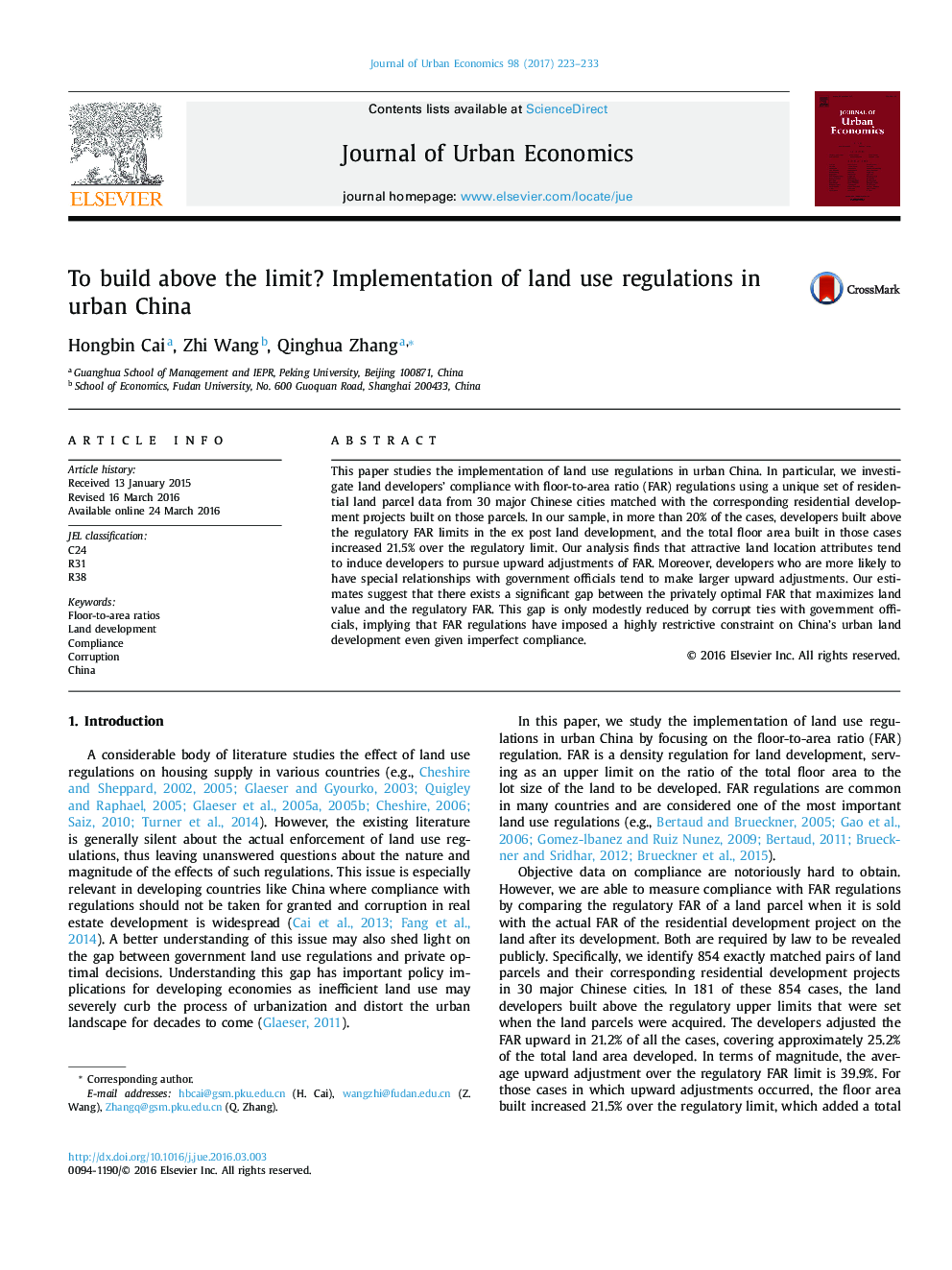 To build above the limit? Implementation of land use regulations in urban China