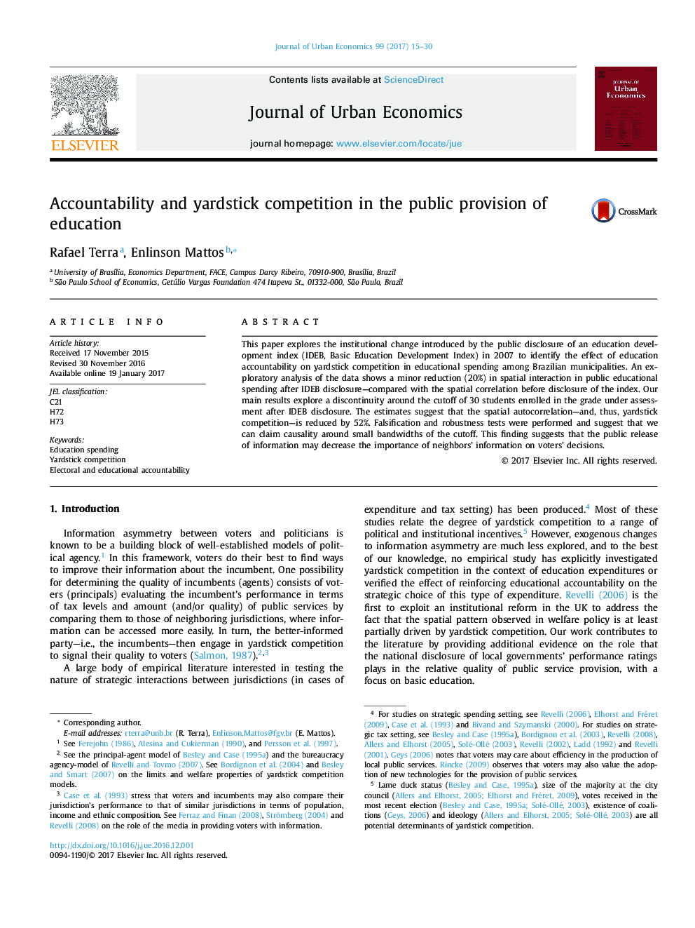 Accountability and yardstick competition in the public provision of education