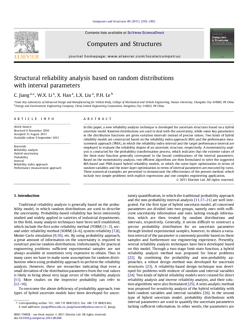 Structural reliability analysis based on random distributions with interval parameters