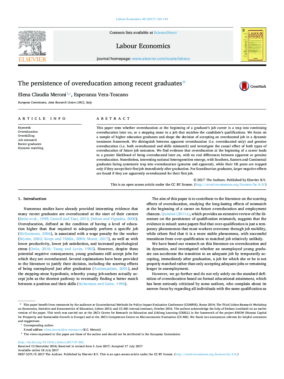 The persistence of overeducation among recent graduates