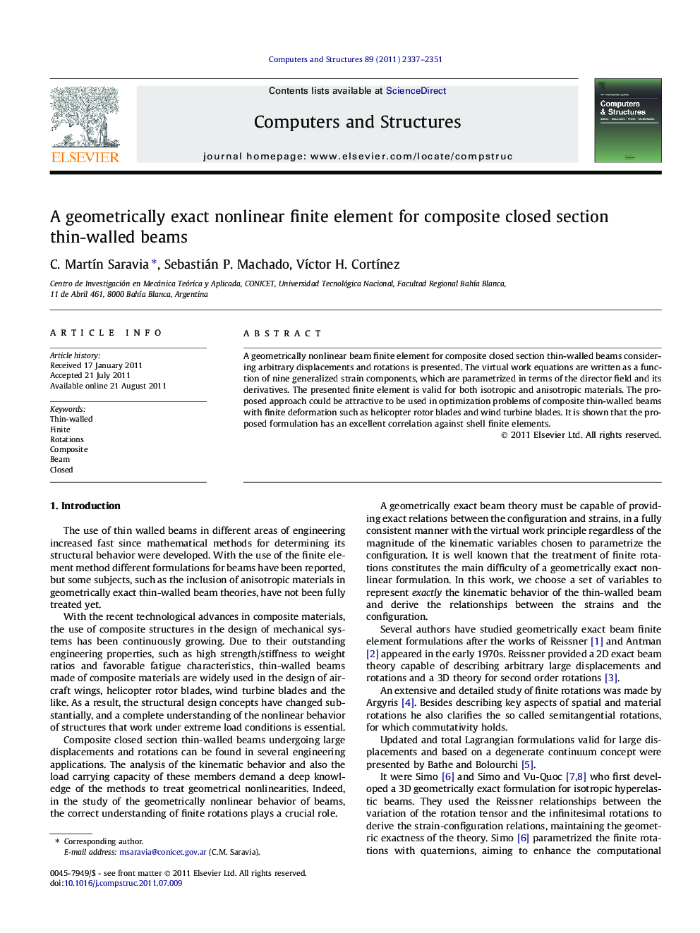 A geometrically exact nonlinear finite element for composite closed section thin-walled beams