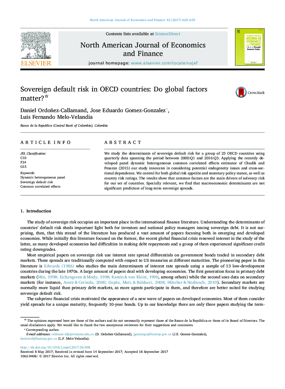 Sovereign default risk in OECD countries: Do global factors matter?
