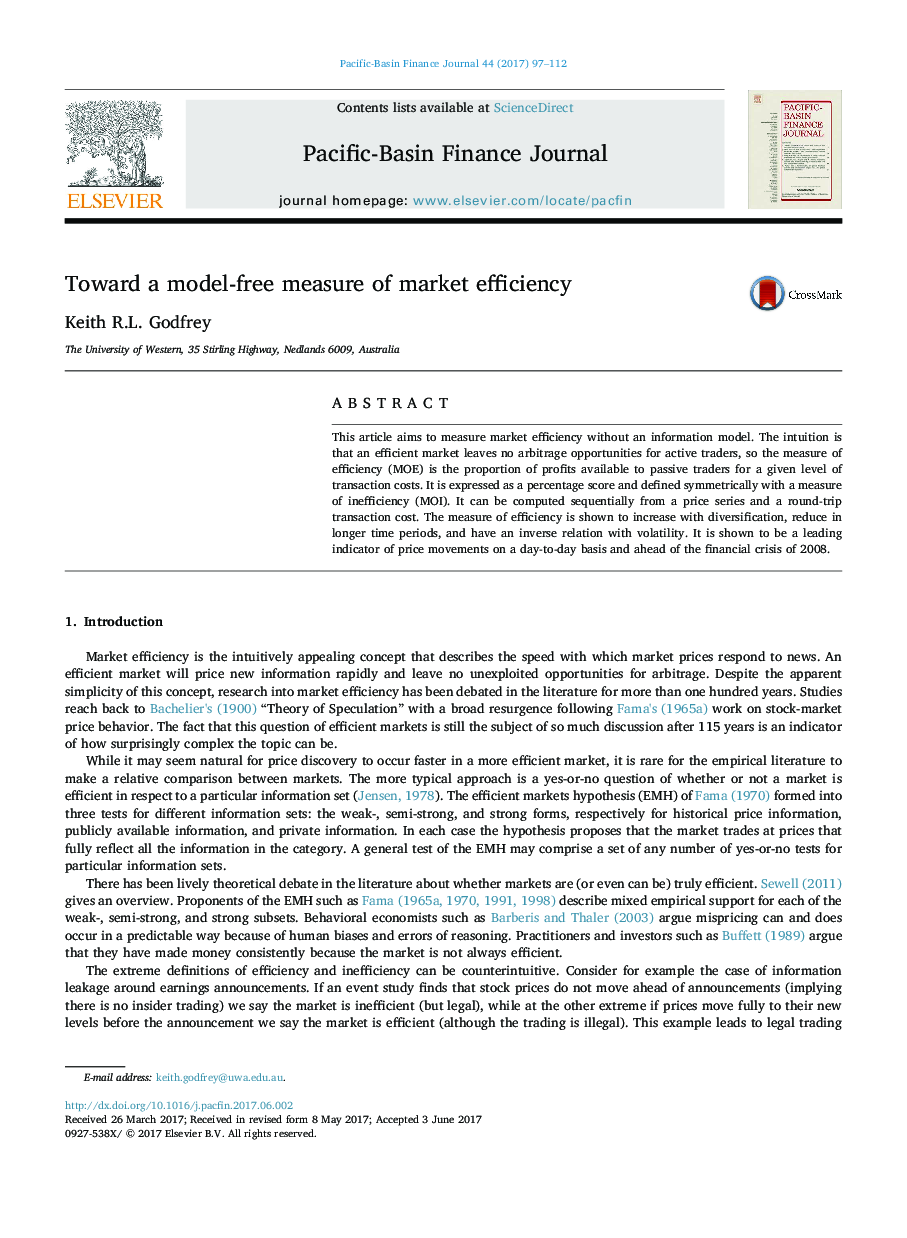 Toward a model-free measure of market efficiency