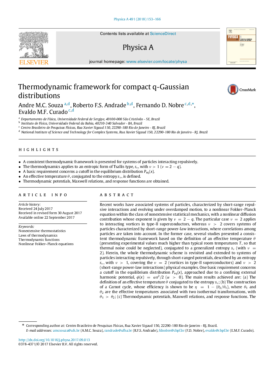 Thermodynamic framework for compact q-Gaussian distributions